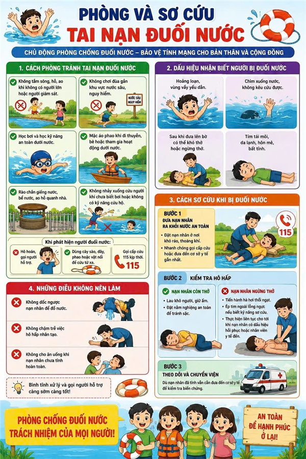 Mùa hè tới là thời điểm rất dễ xảy ra tai nạn khi đi tắm ao, hồ, sông mọi người hãy chủ động phòng chống đuối nước- bảo vệ tính mạng cho bản thân và cộng đồng.