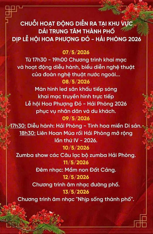 CHUỖI HOẠT ĐỘNG DIỄN RA TẠI KHU VỰC DẢI TRUNG TÂM THÀNH PHỐ DỊP LỄ HỘI HOA PHƯỢNG ĐỎ - HẢI PHÒNG 2026