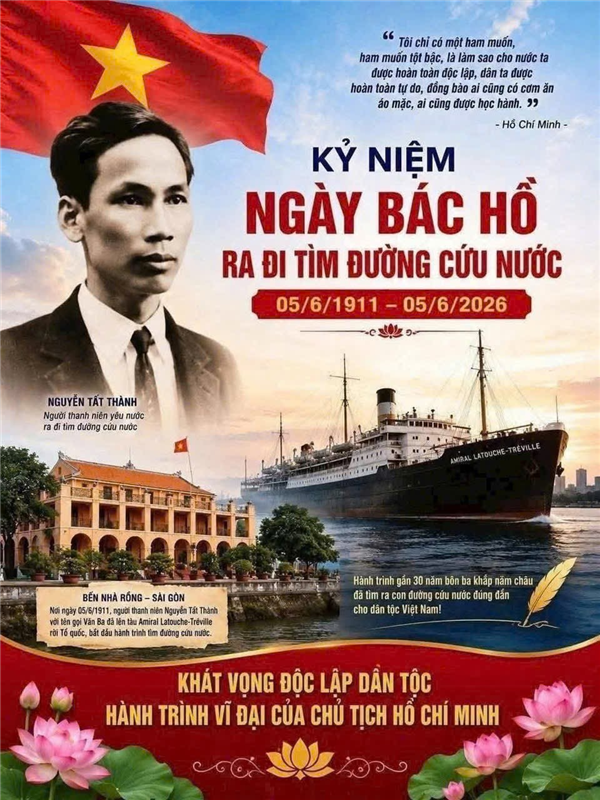 KỶ NIỆM 115 NĂM NGÀY BÁC HỒ RA ĐI TÌM ĐƯỜNG CỨU NƯỚC (05/6/1911 - 05/6/2026)