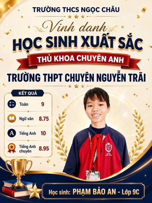 HỌC SINH TRƯỜNG THCS NGỌC CHÂU XUẤT SẮC TRỞ THÀNH THỦ KHOA CHUYÊN ANH NĂM HỌC 2026–2027