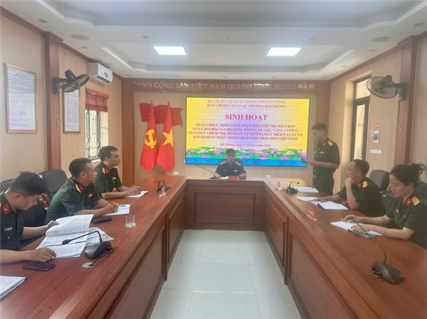 BAN CHQS PHƯỜNG HẢI DƯƠNG TỔ CHỨC SINH HOẠT QUÁN TRIỆT, TRIỂN KHAI THỰC HIỆN CHỈ THỊ SỐ 76/CT-BQP CỦA BỘ TRƯỞNG BỘ QUỐC PHÒNG