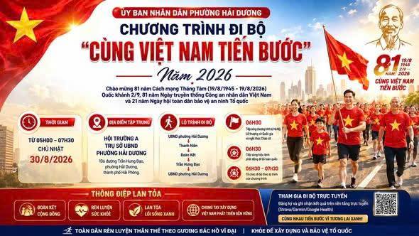 PHƯỜNG HẢI DƯƠNG TRIỂN KHAI KẾ HOẠCH HƯỞNG ỨNG CHƯƠNG TRÌNH ĐI BỘ “CÙNG VIỆT NAM TIẾN BƯỚC” NĂM 2026