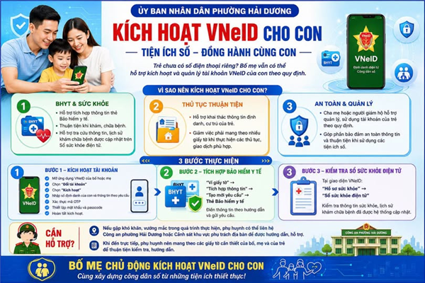 UBND PHƯỜNG HẢI DƯƠNG KÍCH HOẠT VNeID CHO CON TIỆN ÍCH SỐ - ĐỒNG HÀNH CÙNG CON 