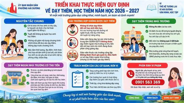 PHƯỜNG HẢI DƯƠNG TRIỂN KHAI THỰC HIỆN QUY ĐỊNH VỀ DẠY THÊM, HỌC THÊM NĂM HỌC 2026–2027