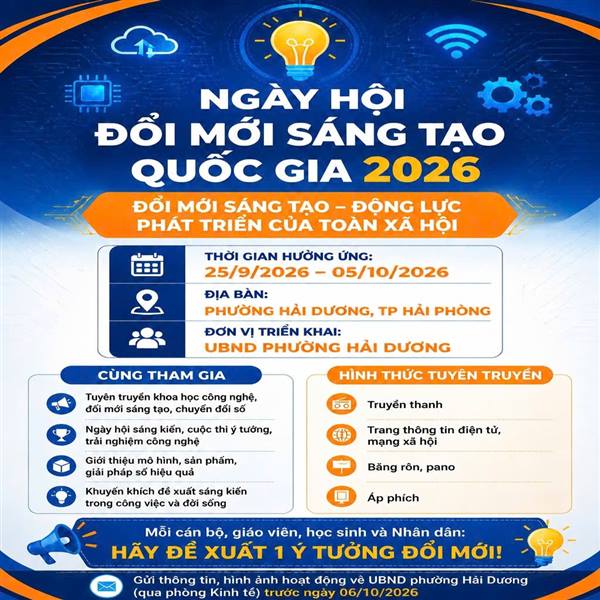 Phường Hải Dương hưởng ứng, chào mừng Ngày hội đổi mới sáng tạo quốc gia năm 2026
trên địa bàn phường Hải Dương