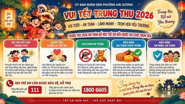 PHƯỜNG HẢI DƯƠNG TRIỂN KHAI CÁC HOẠT ĐỘNG VUI TẾT TRUNG THU NĂM 2026 CHO TRẺ EM