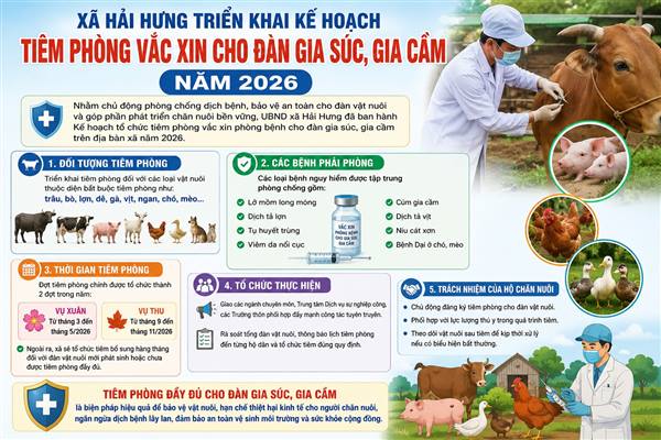 Xã Hải Hưng triển khai kế hoạch tiêm phòng vắc xin cho đàn gia súc, gia cầm năm 2026