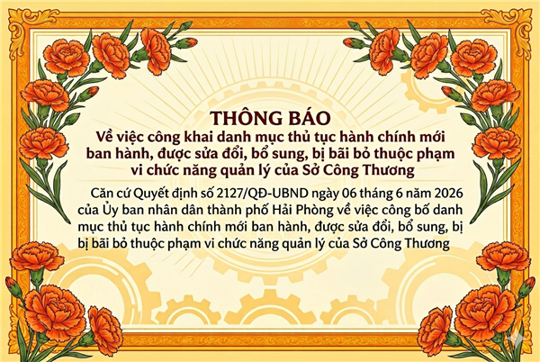THÔNG BÁO Về việc công khai danh mục thủ tục hành chính mới ban hành, được sửa đổi, bổ sung, bị bãi bỏ thuộc phạm vi chức năng quản lý của Sở Công Thương
