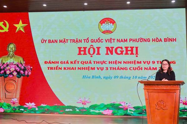 ỦY BAN MTTQ VIỆT NAM PHƯỜNG HÒA BÌNH ĐÁNH GIÁ KẾT QUẢ CÔNG TÁC 9 THÁNG ĐẦU NĂM, TRIỂN KHAI NHIỆM VỤ 3 THÁNG CUỐI NĂM 2026