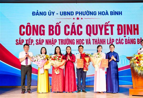  PHƯỜNG HÒA BÌNH CÔNG BỐ CÁC QUYẾT ĐỊNH VỀ CÔNG TÁC CÁN BỘ TẠI CÁC TRƯỜNG HỌC SAU SÁP NHẬP. 