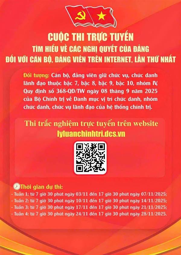 CUỘC THI TRỰC TUYẾN "TÌM HIỂU VỀ CÁC NGHỊ QUYẾT CỦA ĐẢNG ĐỐI VỚI CÁN BỘ, ĐẢNG VIÊN TRÊN INTERNET LẦN THỨ NHẤT "