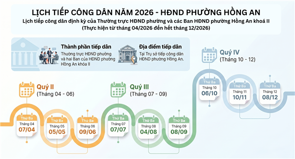 Lịch tiếp công dân năm 2026 của Thường trực HĐND phường Hồng An