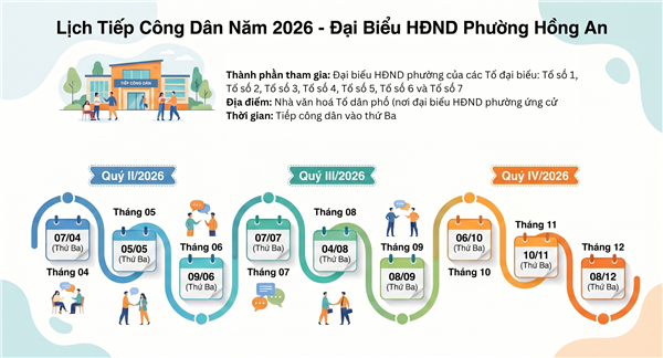 Lịch tiếp công dân năm 2026 của Đại biểu HĐND phường Hồng An