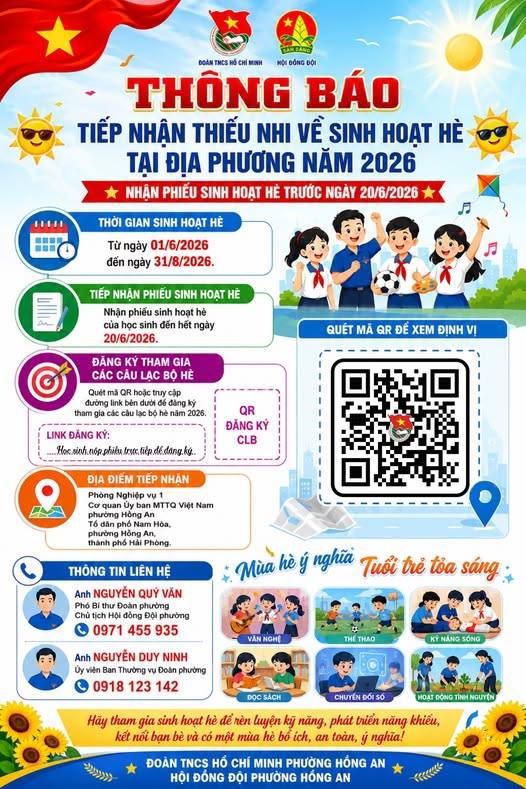 THÔNG BÁO TIẾP NHẬN THIẾU NHI VỀ SINH HOẠT HÈ TẠI ĐỊA PHƯƠNG NĂM 2026