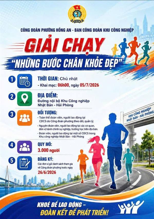 PHƯỜNG HỒNG AN THÔNG TIN VỀ GIẢI CHẠY TẬP THỂ "NHỮNG BƯỚC CHÂN KHOẺ ĐẸP" TRONG CÁN BỘ, CÔNG ĐOÀN, NGƯỜI LAO ĐỘNG.