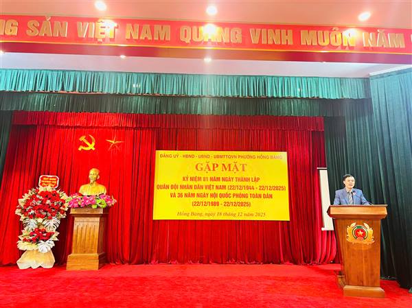 Phường Hồng Bàng tổ chức gặp mặt kỷ niệm 81 năm Ngày thành lập Quân đội nhân dân Việt Nam (22/12/1944 – 22/12/2025), 36 năm Ngày Quốc phòng toàn dân (22/12/1989 – 22/12/2025).