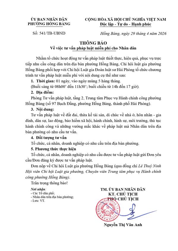 THÔNG BÁO: TƯ VẤN PHÁP LUẬT MIỄN PHÍ CHO NHÂN DÂN