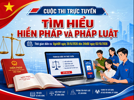 Cuộc thi trực tuyến “Tìm hiểu Hiến pháp và pháp luật” do Bộ Tư pháp - Cơ quan Thường trực Hội đồng phối hợp PBGDPL Trung ương chủ trì tổ chức trên quy mô toàn quốc. Cuộc thi được thực hiện theo Kế hoạch số 5652/KH-BTP ngày 24/7/2026 của Bộ Tư pháp và văn bản liên quan của Ban Tổ chức Cuộc thi.