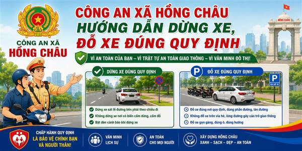 Công an xã Hồng Châu hướng dẫn dừng xe, đỗ xe đúng quy định