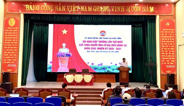HỢP TIẾN TỔ CHỨC HỘI NGHỊ HIỆP THƯƠNG LẦN THỨ NHẤT ĐỂ THỎA THUẬN VỀ CƠ CẤU, THÀNH PHẦN, SỐ LƯỢNG NHỮNG NGƯỜI ĐƯỢC GIỚI THIỆU NGƯỜI ỨNG CỬ ĐẠI BIỂU HĐND XÃ KHÓA XXIII, NHIỆM KỲ 2026–2031