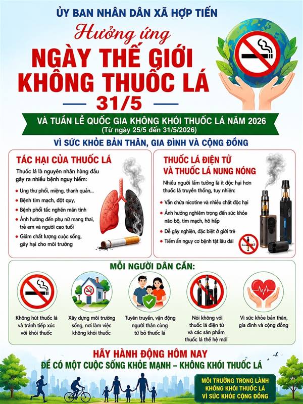Xã Hợp Tiến đẩy mạnh các hoạt động hưởng ứng Ngày Thế giới không thuốc lá năm 2026