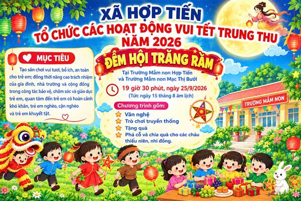 Xã Hợp Tiến tổ chức các hoạt động vui Tết Trung thu năm 2026