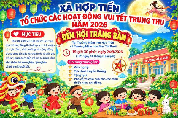 Xã Hợp Tiến tổ chức các hoạt động vui Tết Trung thu năm 2026