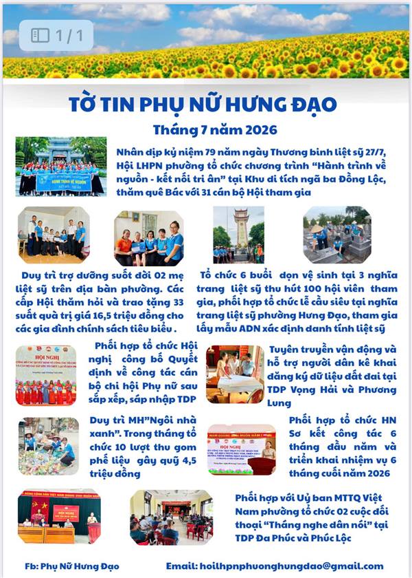 Bản tin hoạt động của Hội Phụ nữ tháng 7/2026