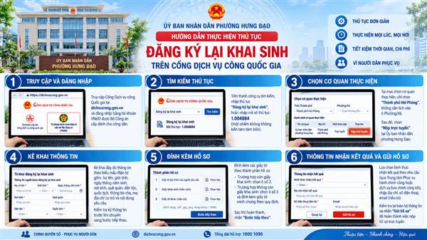 UBND PHƯỜNG HƯNG ĐẠO HƯỚNG DẪN THỰC HIỆN THỦ TỤC ĐĂNG KÝ LẠI KHAI SINH TRỰC TUYẾN