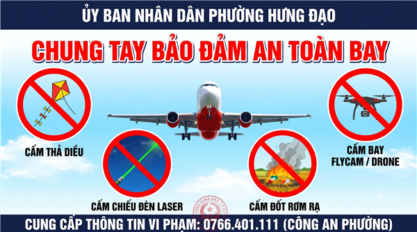 Thông báo về việc nghiêm cấm các hoạt động thả diều, đốt rơm rạ, sử dụng đèn chiếu tia laser, thiết bị bay không người lái (UAV, Flycam, Drone) gây ảnh hưởng đến an toàn bay tại Cảng hàng không quốc tế Cát Bi
