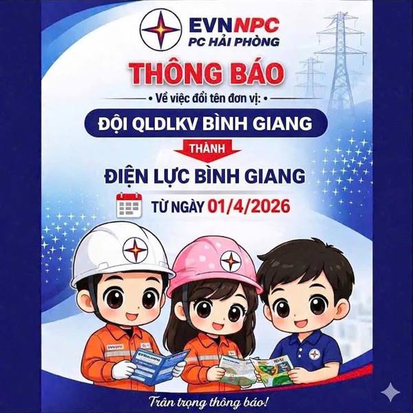 Thông báo thay đổi tên doanh nghiệp - Điện lực Bình Giang