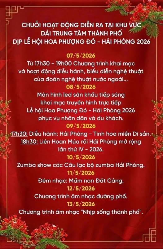 CHUỖI CÁC SỰ KIỆN DIỄN RA TẠI KHU VỰC DẢI TRUNG TÂM THÀNH PHỐ DỊP LỄ HỘI HOA PHƯỢNG ĐỎ- HẢI PHÒNG 2026