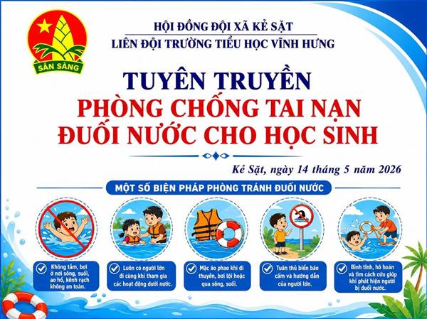 Liên đội Trường Tiểu học Vĩnh Hưng tổ chức hoạt động tuyên truyền: “PHÒNG CHỐNG TAI NẠN ĐUỐI NƯỚC CHO HỌC SINH
