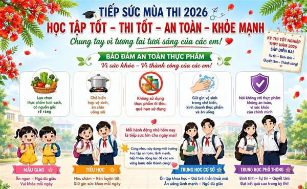 Đảm bảo an toàn thực phẩm trong Kỳ thi tốt nghiếp THPT năm 2026 tại các Điểm thi trên địa bàn xã