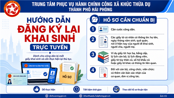 Hướng dẫn nộp hồ sơ trực tuyến Thủ tục Đăng ký lại khai sinh trên Cổng Dịch vụ công Quốc gia