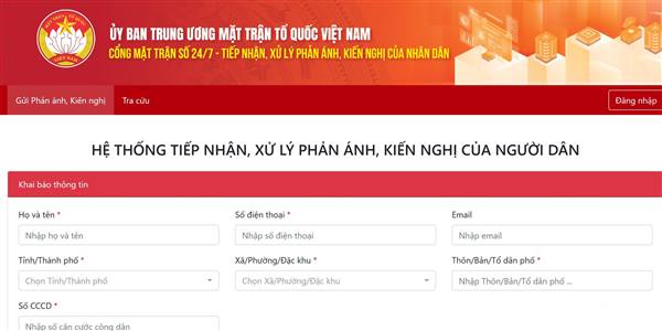 Cổng Mặt trận số 24/7 - Nơi người dân gửi phản ánh, kiến nghị