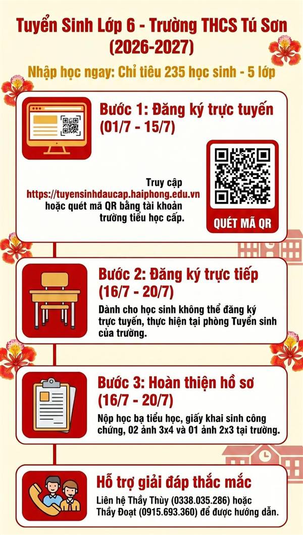 Trường THCS Tú Sơn tuyển sinh lớp 6 năm học 2026-2027