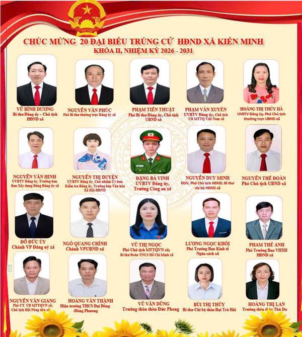 CHÚC MỪNG 20 TÂN ĐẠI BIỂU HĐND XÃ KIẾN MINH KHÓA II, NHIỆM KỲ 2026–2031