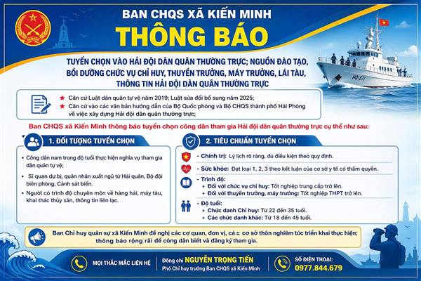 Thông báo Tuyển chọn vào Hải đội Dân quân thường trực
