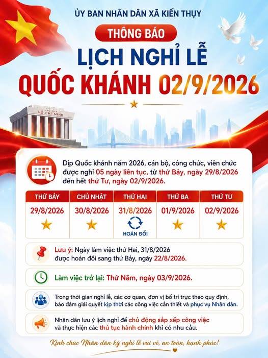THÔNG BÁO LỊCH NGHỈ LỄ QUỐC KHÁNH 02/9/2026