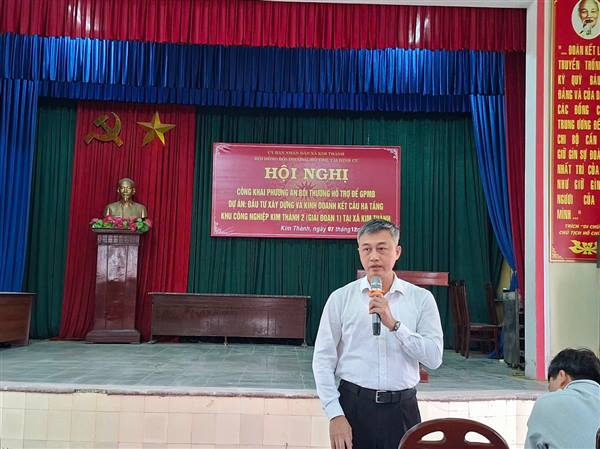 Công khai phương án bồi thường, hỗ trợ đất nông nghiệp, cây trồng, di chuyển mồ mả và hỗ trợ khác để GPMB khu công nghiệp Kim Thành 2 (giai đoạn 1)