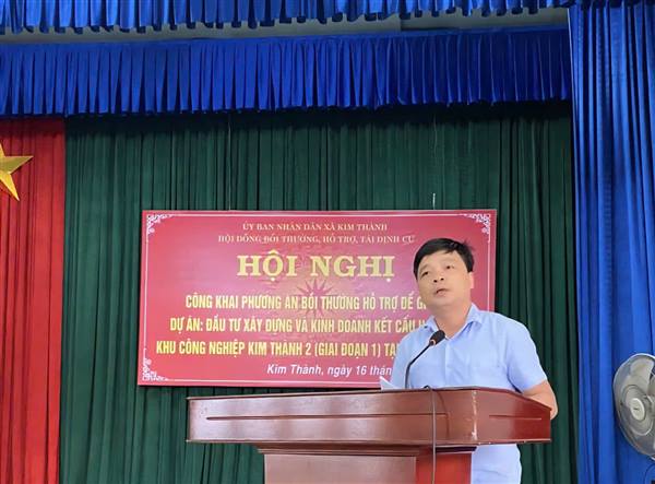 UBND xã Kim Thành tổ chức hội nghị công khai phương án bồi thường, hỗ trợ GPMB dự án Khu công nghiệp Kim Thành II (giai đoạn 1) tại thôn Kiến Lễ

