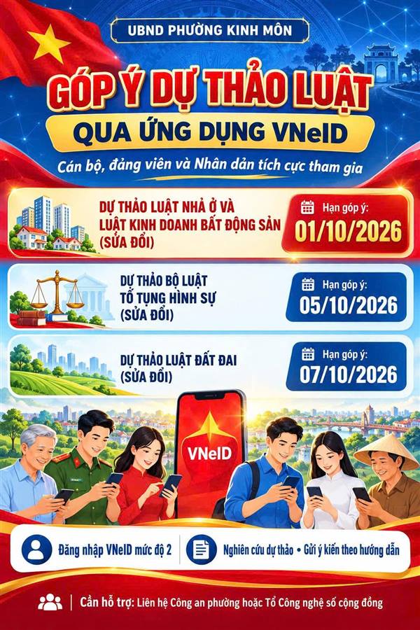 PHƯỜNG KINH MÔN TÍCH CỰC THAM GIA GÓP Ý CÁC DỰ THẢO LUẬT THÔNG QUA ỨNG DỤNG VNeID