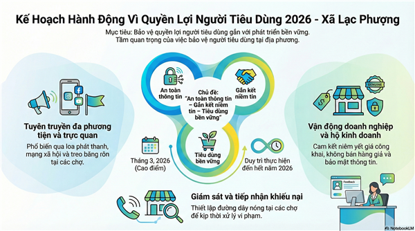 Xã Lạc Phượng hưởng ứng Ngày Quyền của người tiêu dùng Việt Nam năm 2026 với chủ đề "An toàn thông tin - Gắn kết niềm tin - Tiêu dùng bền vững"