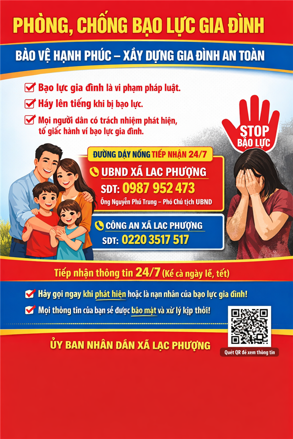 Thông báo công khai Tổng đài điện thoại về phòng, chống bạo lực gia đình 
của Ủy ban nhân dân xã Lạc Phượng
