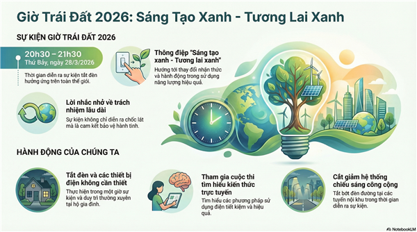 Tích cực hưởng ứng sự kiện Giờ trái đất, diễn ra từ 20h30 phút đến 21h30 phút thứ Bảy ngày 28/3/2026 