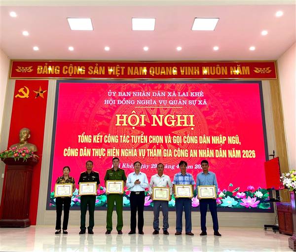 Xã Lai Khê tổng kết công tác tuyển chọn và gọi công dân nhập ngũ, công dân thực hiện nghĩa vụ tham gia Công an nhân dân năm 2026