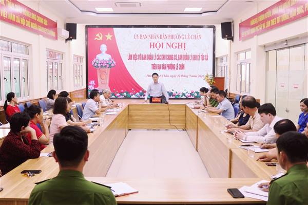 PHƯỜNG LÊ CHÂN TỔ CHỨC HỘI NGHỊ LÀM VIỆC VỚI BAN QUẢN LÝ CÁC KHU CHUNG CƯ, KÝ TÚC XÁ TRÊN ĐỊA BÀN