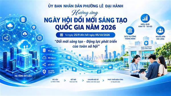UỶ BAN NHÂN DÂN PHƯỜNG LÊ ĐẠI HÀNH
Hưởng ứng Ngày hội đổi mới sáng tạo quốc gia năm 2026
Chủ đề: "Đổi mới sáng tạo - Động lực phát triển của toàn xã hội"
