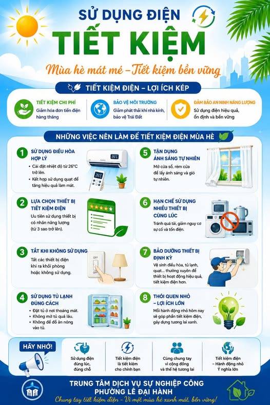 PHƯỜNG LÊ ĐẠI HÀNH ĐẨY MẠNH TUYÊN TRUYỀN SỬ DỤNG ĐIỆN TIẾT KIỆM, HIỆU QUẢ TRONG MÙA HÈ